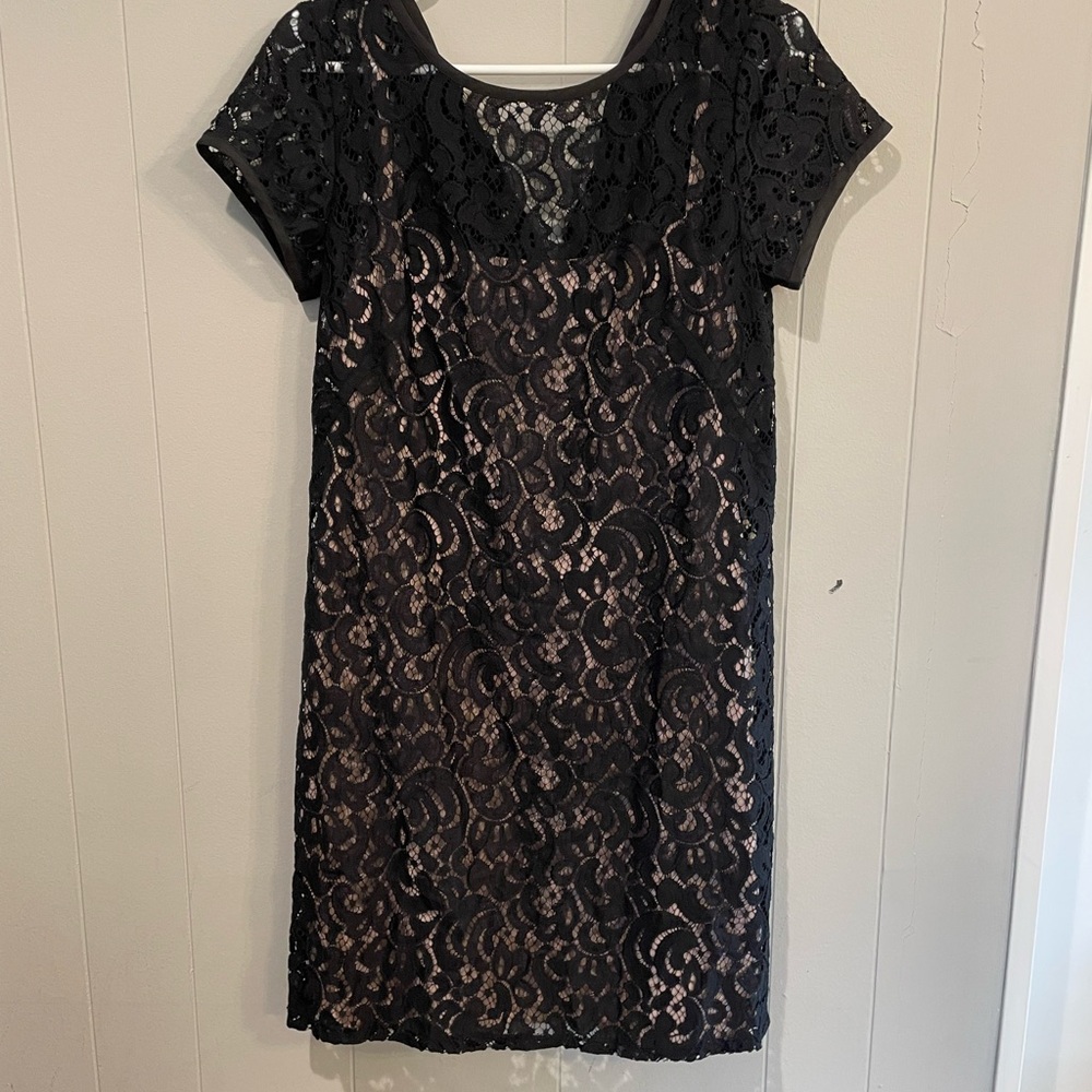Loft shift dress with lace overlay